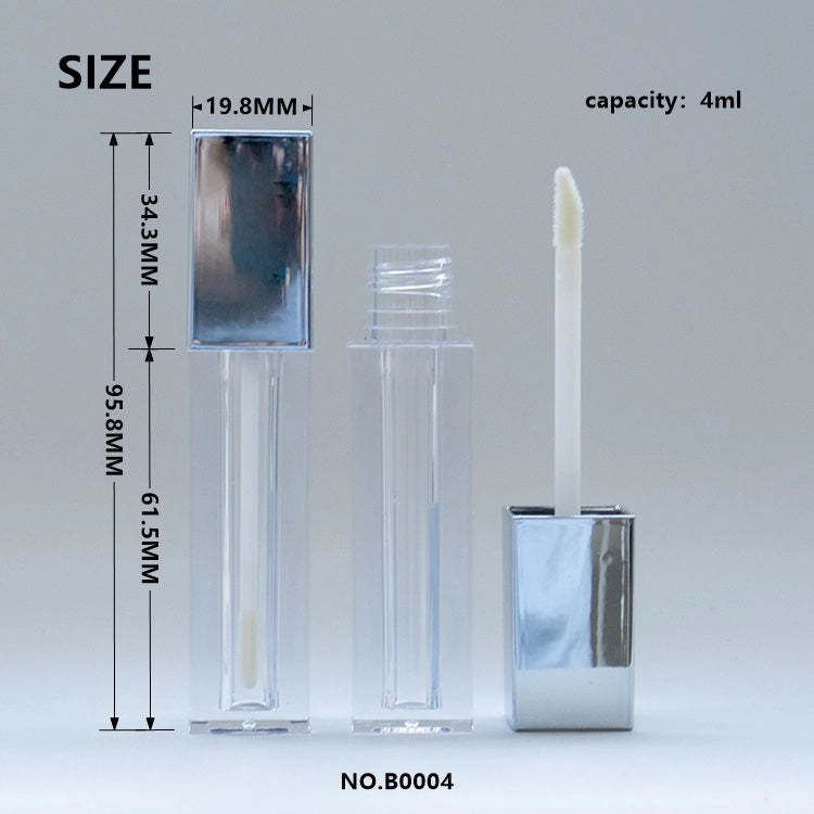 4ml Luxury Square Thick-Wall Lip Gloss Tube with Premium Metal Coating Finish