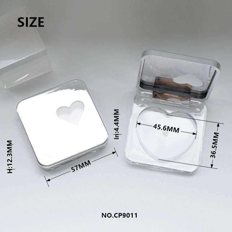 6g Silver Metallic Empty Blush Compact with Clear Heart Window for Y2K Premium Makeup Lines