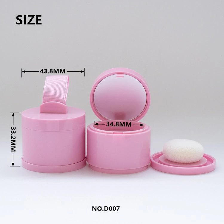 4g Premium Pink Empty Loose Powder Case with a Fabric Ribbon Handle, Built-in Mirror & Puff