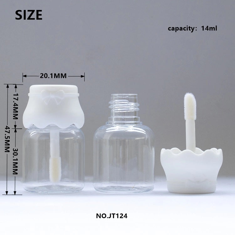 14ml Creative Sweetheart Lip Gloss Bottle with Bow-Knot Lace Lid and Clear Thick-Wall Base