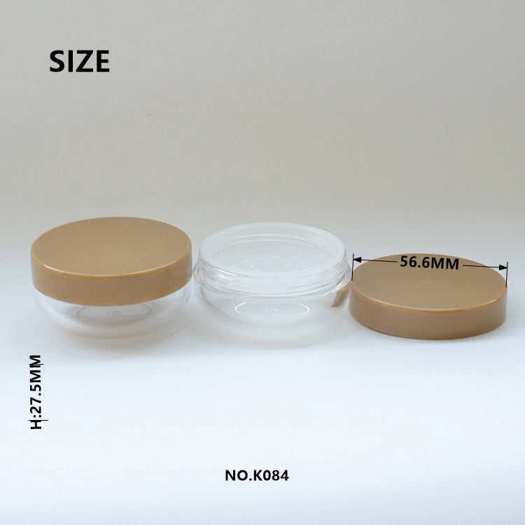 56.6mm Clear Empty Loose Powder Jar featuring Earthy Khaki Cap and Unique Curved Bowl Bottom