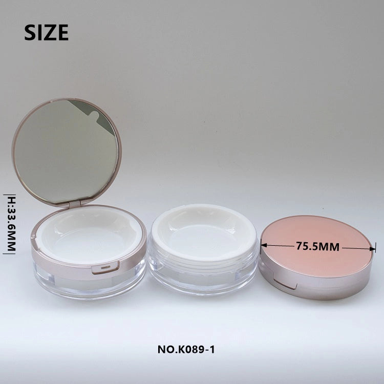 12g Premium Clear Empty Loose Powder Case with Rose Gold Flip-Top and Built-In Cosmetic Mirror