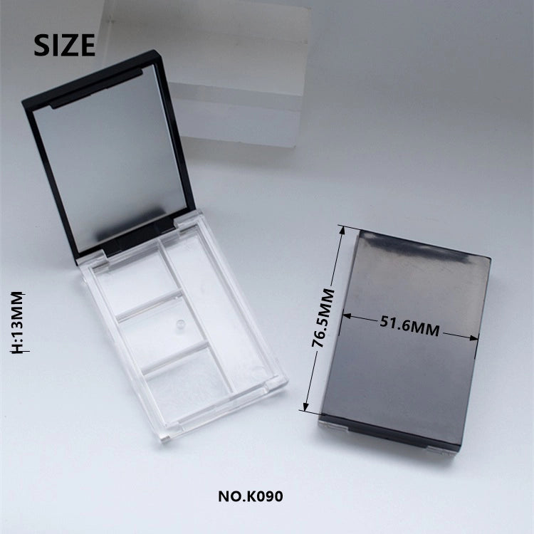 76.5mm Professional Rectangular 3-Pan Empty Makeup Palette with Mirror and Clear Base Tray