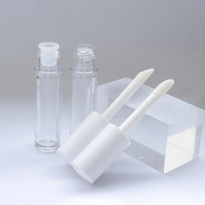 High-clarity glass-like PETG cylindrical lip oil bottle LG004 with white matte cap for luxury makeup collections