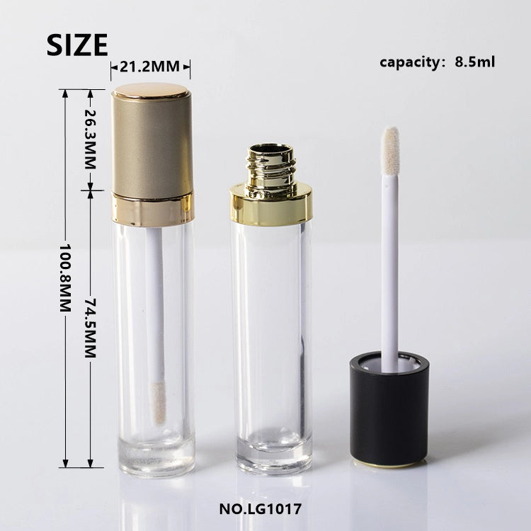 8.5ml Luxury Thick-Walled PETG Lip Gloss Bottle with Jumbo Applicator and Gold Metalized Collar