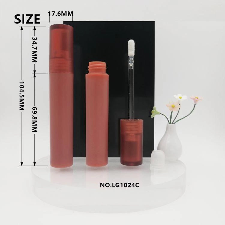5ml Slender Matte Cylindrical Lip Gloss Bottle with Thick-Walled PETG and Clear Applicator Wand