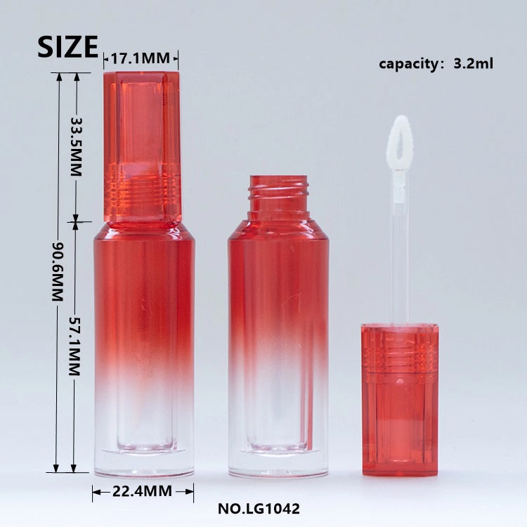 3.2ml Luxury Octagonal Faceted Lip Gloss Tube with Red Gradient Ombre Finish and Thick Wall Bottle