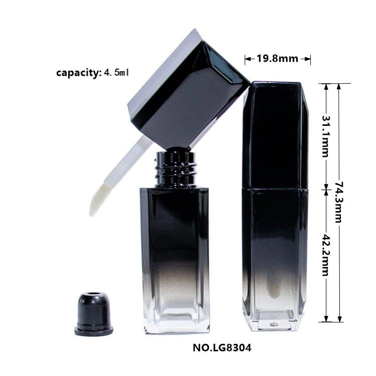 4.5ml Luxury Faceted Square Lip Gloss Tube with Gradient Black Bottle and Diamond Cut Cap|Wholesale