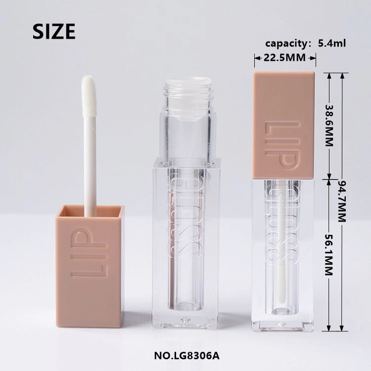 5.4ml Luxury Chunky Square Lip Gloss Tube with 3D Embossed Branding and Big Wand Applicator