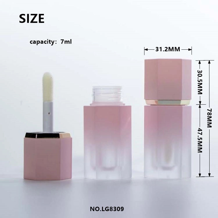7ml Premium Hexagonal Thick-Wall Lip Gloss Bottle with Jumbo Applicator and Gradient Frosted Finish
