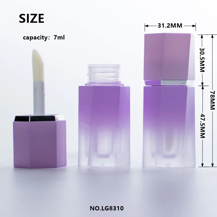 7ml Premium Twisted Hexagonal Thick-Wall Lip Gloss Bottle with Gradient Frosting and Silver Collar