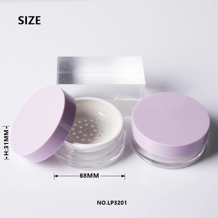 15g Clear Empty Loose Powder Jar Featuring a Pastel Purple Cap and White Sifter Wholesale