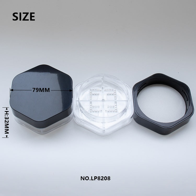 Luxury Hexagon 15g Loose Powder Jar With Sifter Black Cosmetic Packaging Wholesale