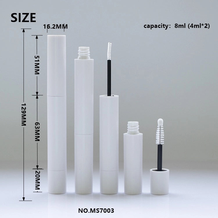8ml (4ml*2) Dual-Ended Mascara and Brow Gel Tube Solid White Asymmetrical Design Combo Packaging