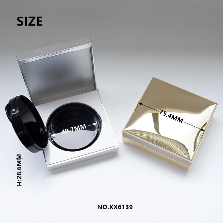 75.4mm Modern Square Empty Cushion Foundation Case with Sleek Metallic Finish and Mirror Wholesale
