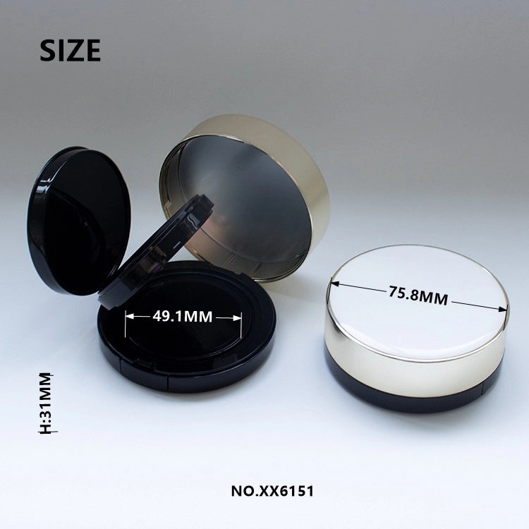 75.6mm Slim Luxury Empty Cushion Foundation Case Featuring a Gold Electroplated Metallic Rim