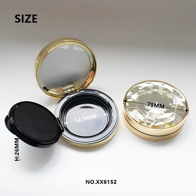 75mm Ultra-Slim 3D Diamond Cut Empty Cushion Foundation Case with Large Pan and Gold Rim