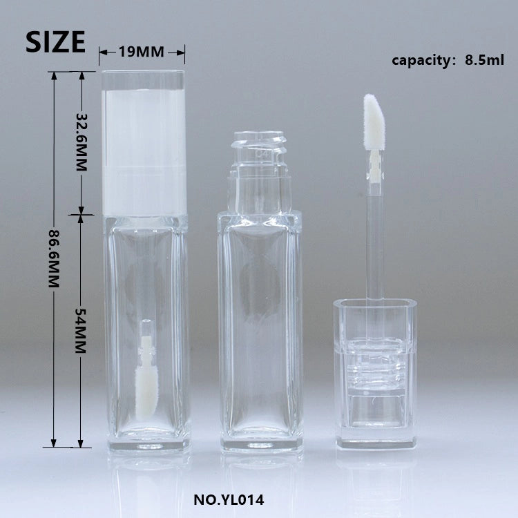 8.5ml Luxury Square Lip Gloss Bottle, Thick-Walled Heavy Base Clear Cosmetic Packaging for Lip Glaze