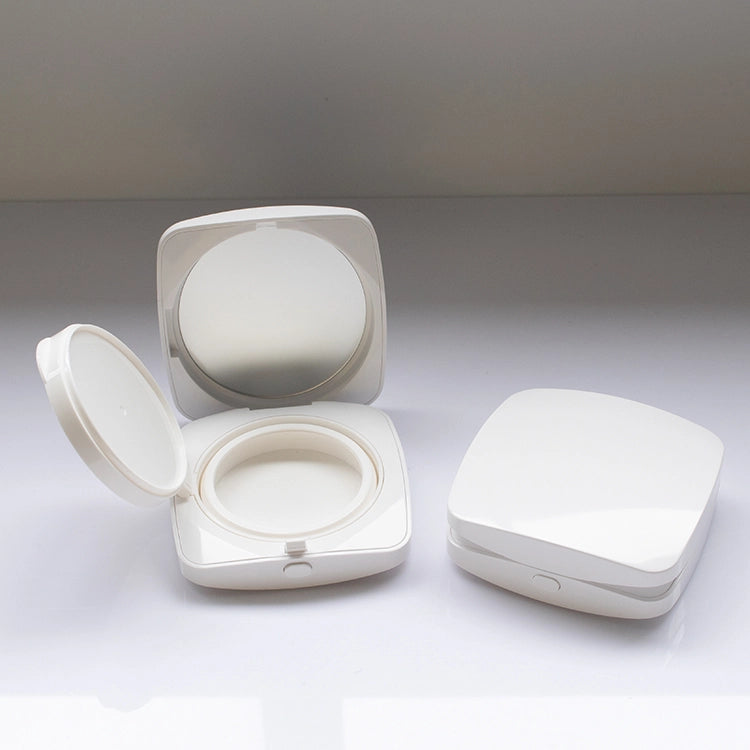 73mm Minimalist Pure White Squircle Empty Cushion Compact with Inner Ring for Skincare BB Cream