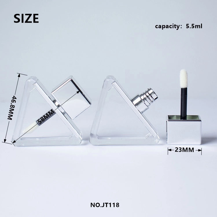 5.5ml Geometric Triangle Lip Gloss Tube with Mirror Silver Cubic Cap and Clear Thick-Wall｜OEM&ODM