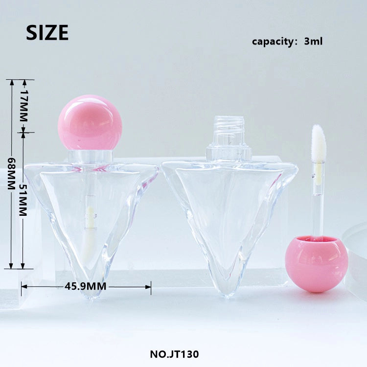 3ml Unique Heart-Shaped Diamond Tapered Lip Gloss Bottle with Versatile Ball and Flared Cap Options