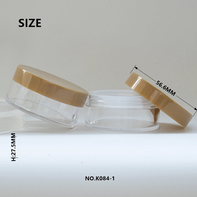 56.6毫米直壁透明散粉空罐，搭配大地卡其色蓋子和篩網