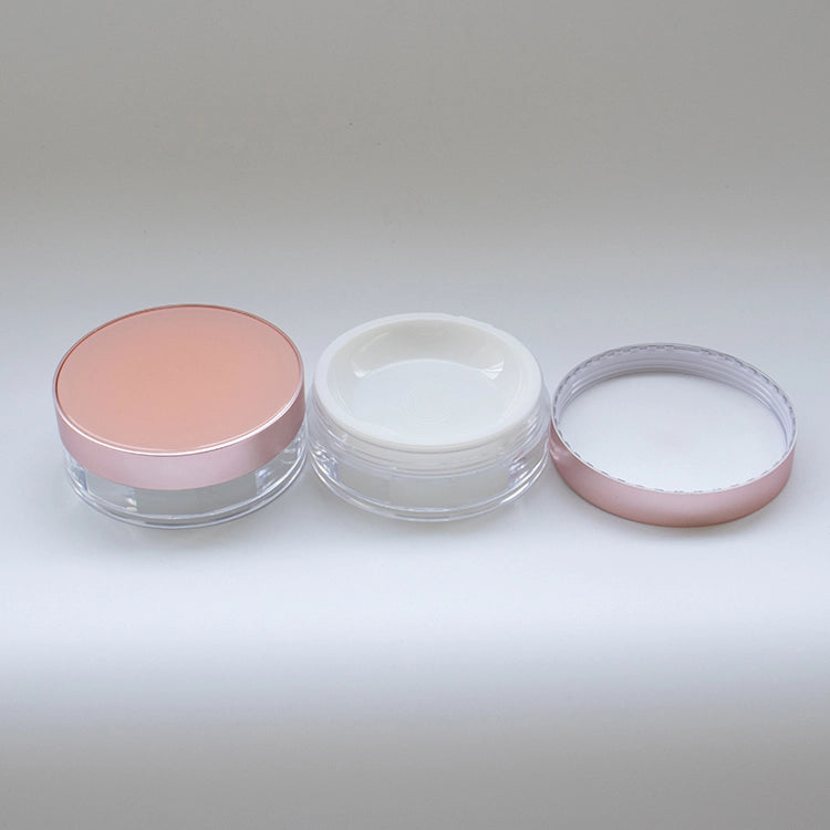 12克頂級透明散粉罐，帶玫瑰金旋蓋和防漏拉片內蓋