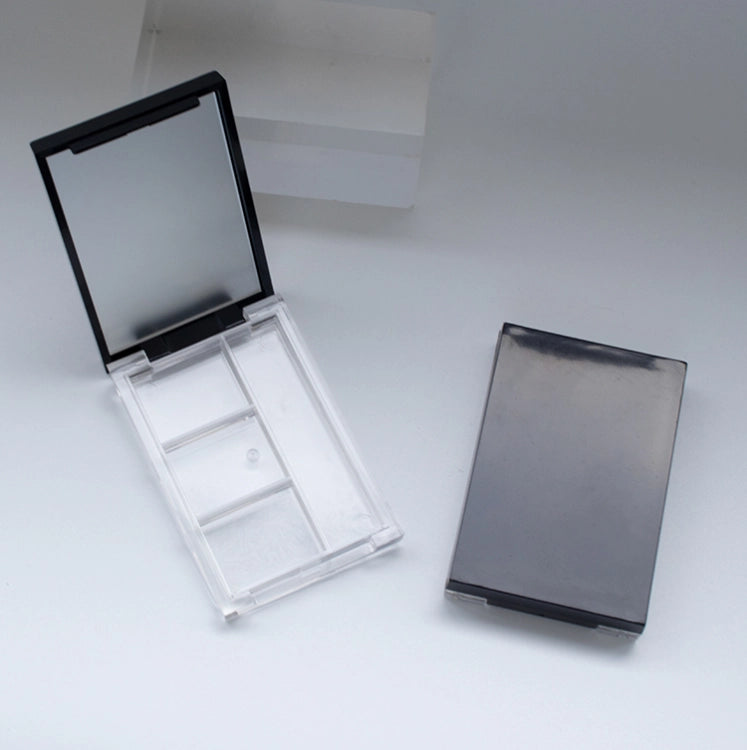 76.5mm Professional Rectangular 3-Pan Empty Makeup Palette with Mirror and Clear Base Tray