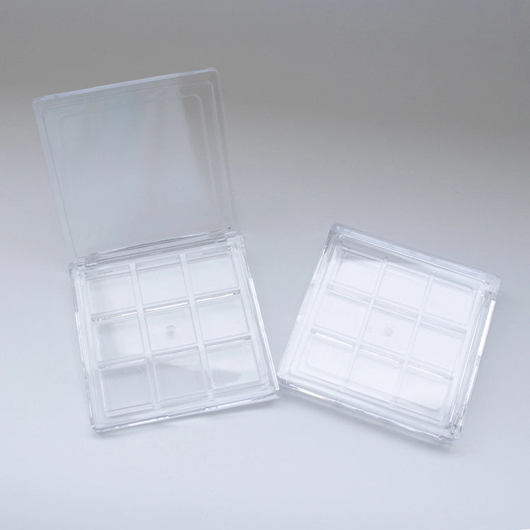 80mm Ultra-Slim Fully Transparent 9-Pan Square Empty Eyeshadow Palette for Color Displays