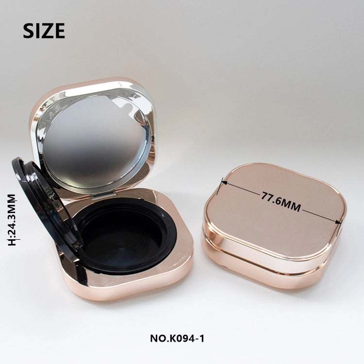奢華粉底專用玫瑰金屬方圓形氣墊粉餅盒連鏡子（空盒）