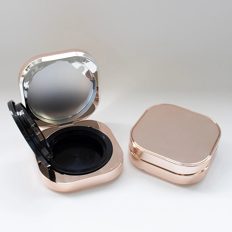 奢華粉底專用玫瑰金屬方圓形氣墊粉餅盒連鏡子（空盒）