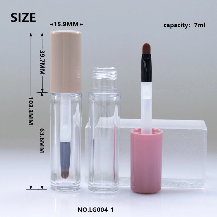 7ml Premium Clear Cylindrical Lip Gloss Bottle, Precise Brush Tip Applicator, Thick-Base Lip Lacquer Packaging