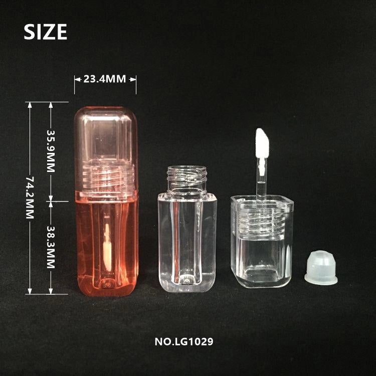 4ml Luxury Heavy-Wall Rounded Square Lip Gloss Tube with Crystal Clear AS Base and Oversized Applicator