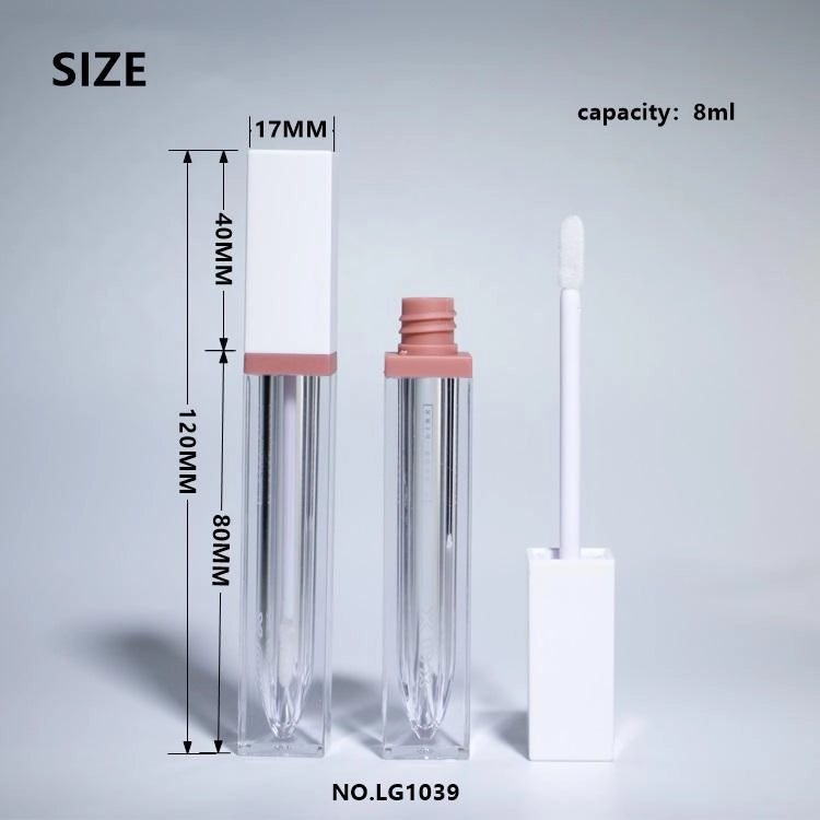 8ml Square Thick-Walled Lip Gloss Tube with Clear V-Shape Base and Oversized Doe-Foot Applicator