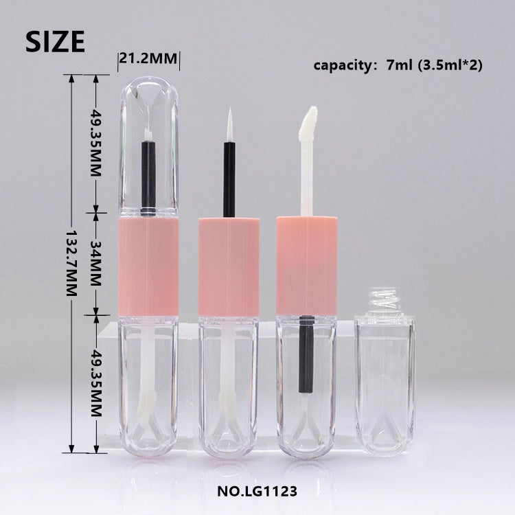 7ml (3.5ml*2) Dual-ended Cylindrical Clear Thick Wall Bottle with Liner and Doe-foot for Lip Eye Duo