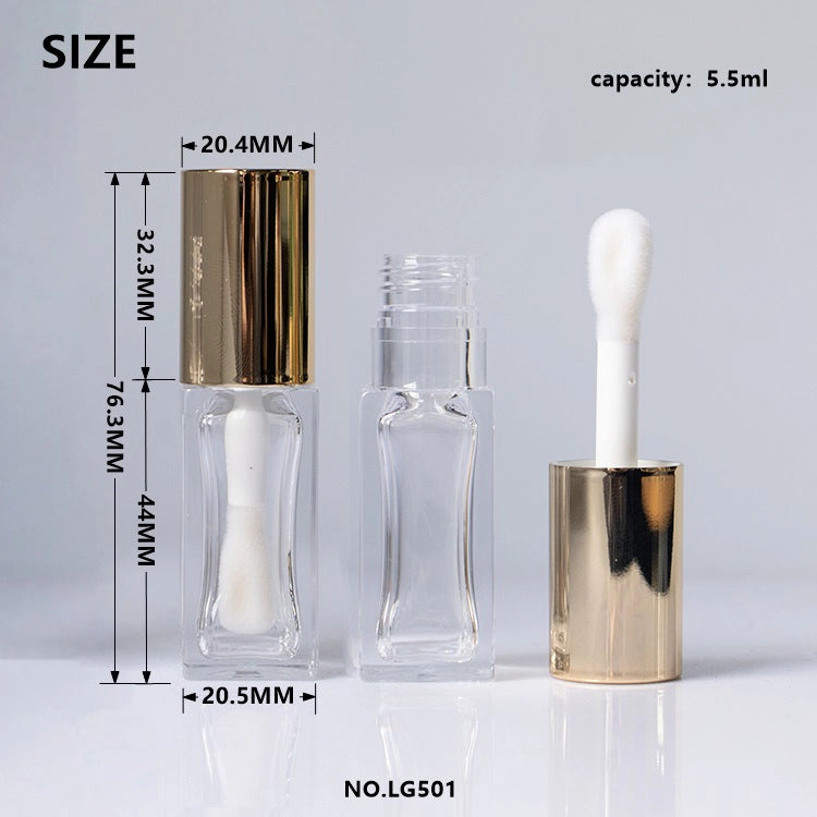 5.5ml Luxury Square Thick-Wall Lip Gloss Tube with Big Doe-Foot Applicator for Lip Oil Packaging