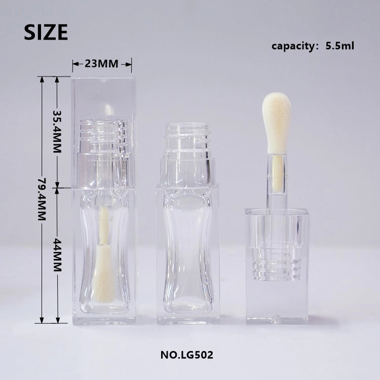 5.5ml Luxury Square Thick-Wall PETG Empty Plastic Lip Gloss Tube with Oversized Doe Foot Brush for Lip Oil