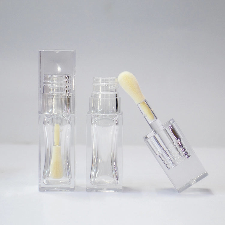 5.5ml Luxury Square Thick-Wall PETG Empty Plastic Lip Gloss Tube with Oversized Doe Foot Brush for Lip Oil