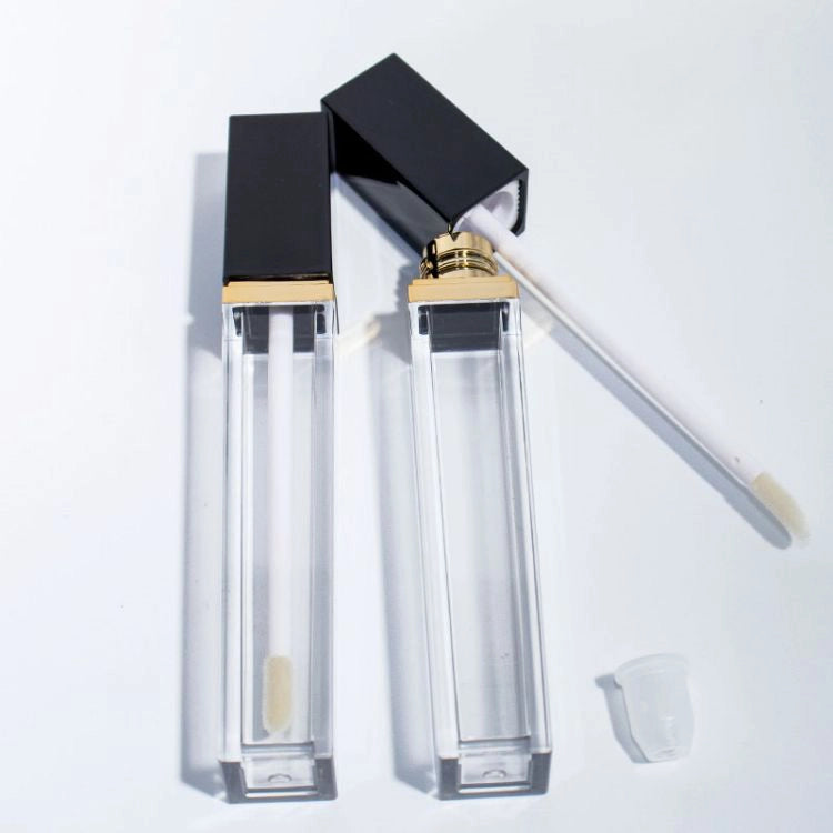 8.5ml Large Capacity Square Clear Liquid Lipstick Tube with Screw Cap|Custom Gold Collar Logo