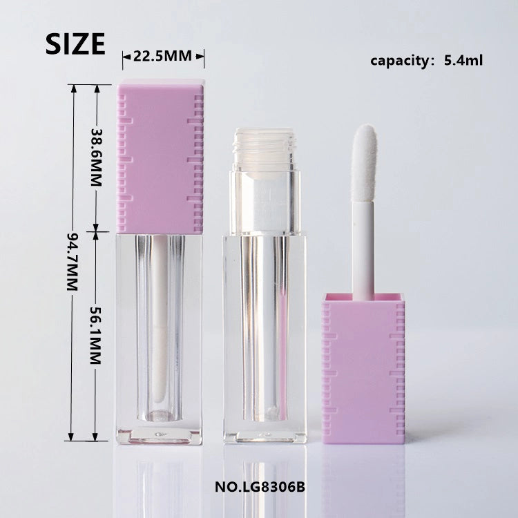 5.4ml Professional Chunky Square Lip Gloss Tube with Ruler Scale Embossed Cap and Big Wand Applicator