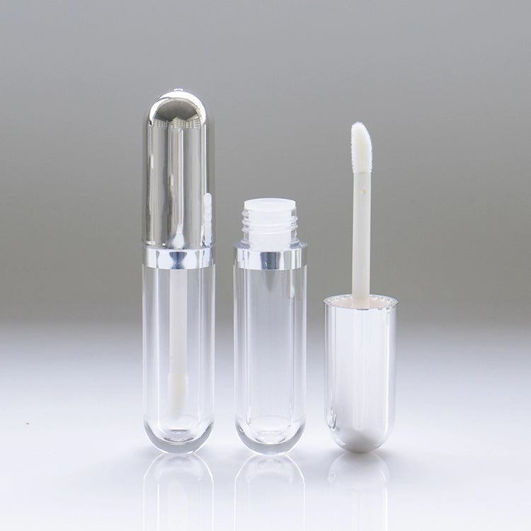 3ml Luxury Capsule Bullet Lip Gloss Tube with Silver Plated Cap and Round U-shaped Thick-wall Base