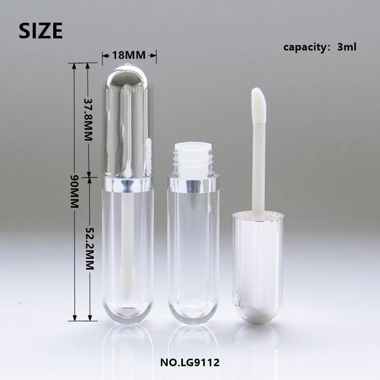 3ml Luxury Capsule Bullet Lip Gloss Tube with Silver Plated Cap and Round U-shaped Thick-wall Base