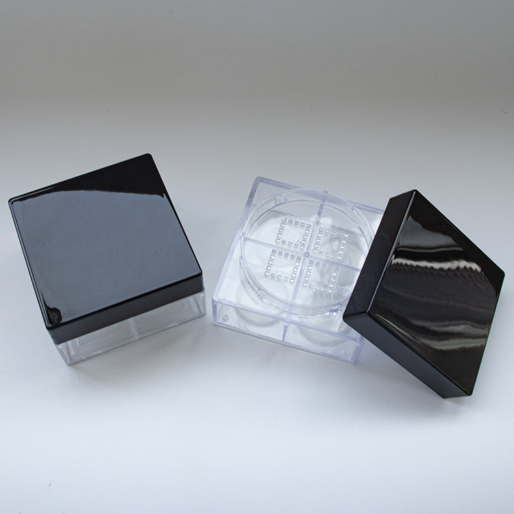 Square Loose Powder Jar ABS Plastic Cosmetic Container Custom Makeup Packaging Wholesale