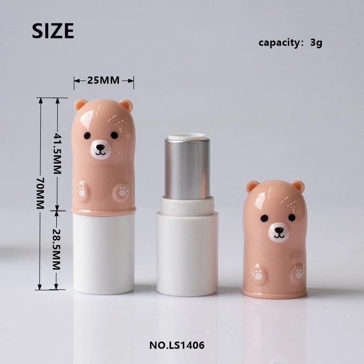 3g Novelty Peach Bear Shaped Empty Lip Balm Tube with Silver Inner Metal Tube for Blind Box Drops