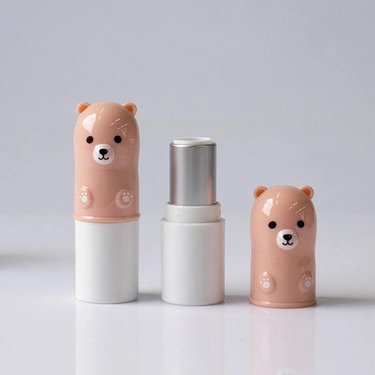3g Novelty Peach Bear Shaped Empty Lip Balm Tube with Silver Inner Metal Tube for Blind Box Drops