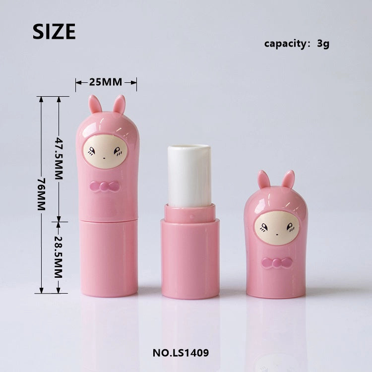 3g Novelty Glossy Pink Bunny Shaped Empty Lip Balm Tube with 3D Ears for Gen-Z Viral Cosmetics