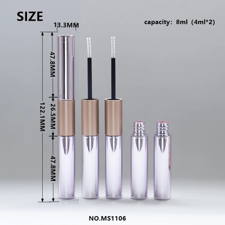 Dual Ended 2-in-1 Empty Mascara Tube Custom Color ABS PETG Cosmetic Packaging Wholesale