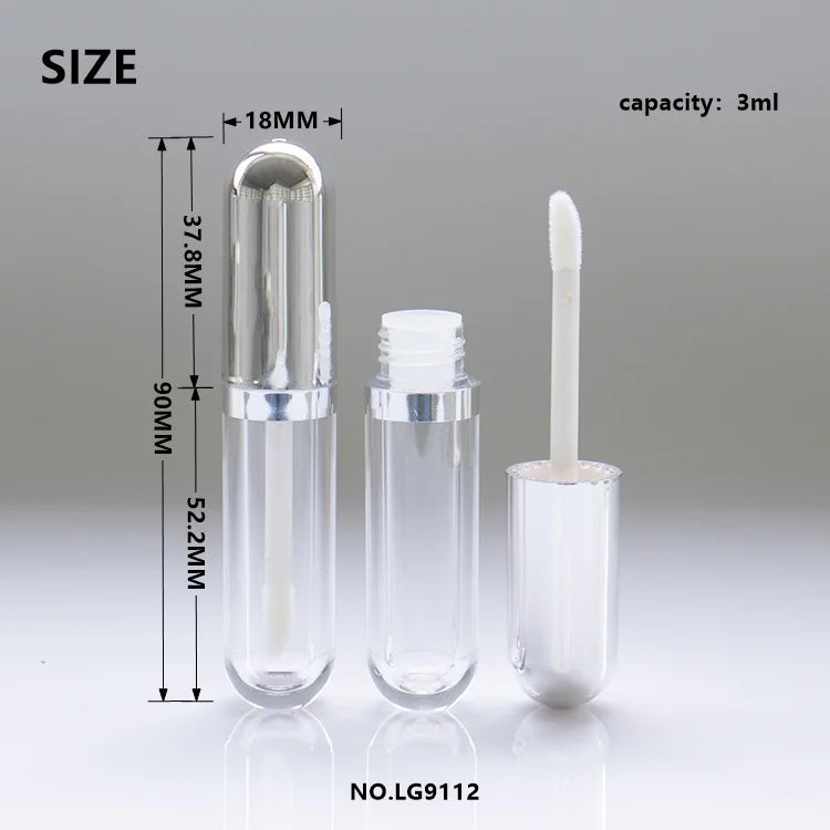 Custom 3ml Clear AS Plastic Round Lip Gloss Tube Empty Cosmetic Container with Wand